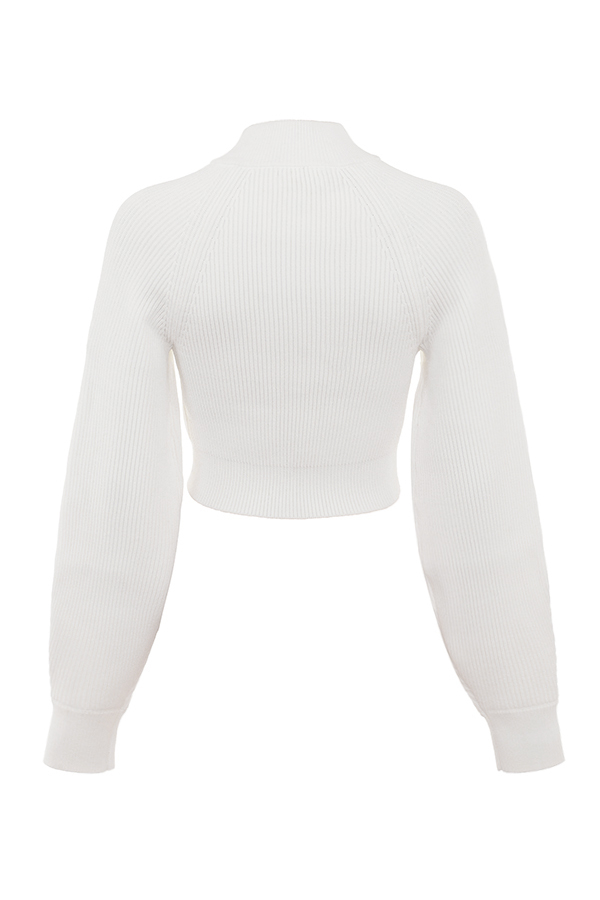 Clothing : Tops : 'Reeva' White Balloon Sleeve Ribbed Sweater
