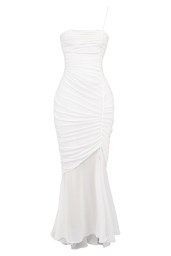 Clothing : Maxi Dresses : 'Pearla' Ivory Ruched Maxi Dress