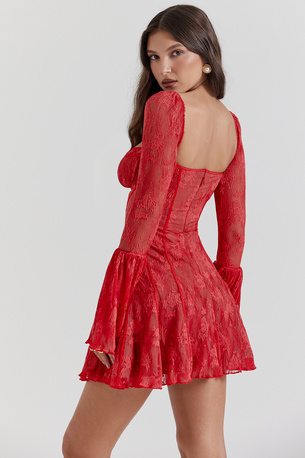 Clothing : Mini Dresses : 'Analissa' Scarlet Lace Corset Dress