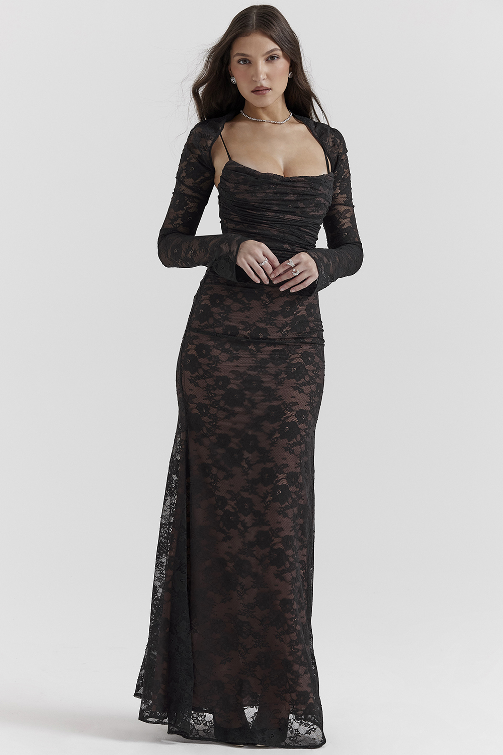 Clothing : Maxi Dresses : 'Artemis' Black Lace Maxi Dress