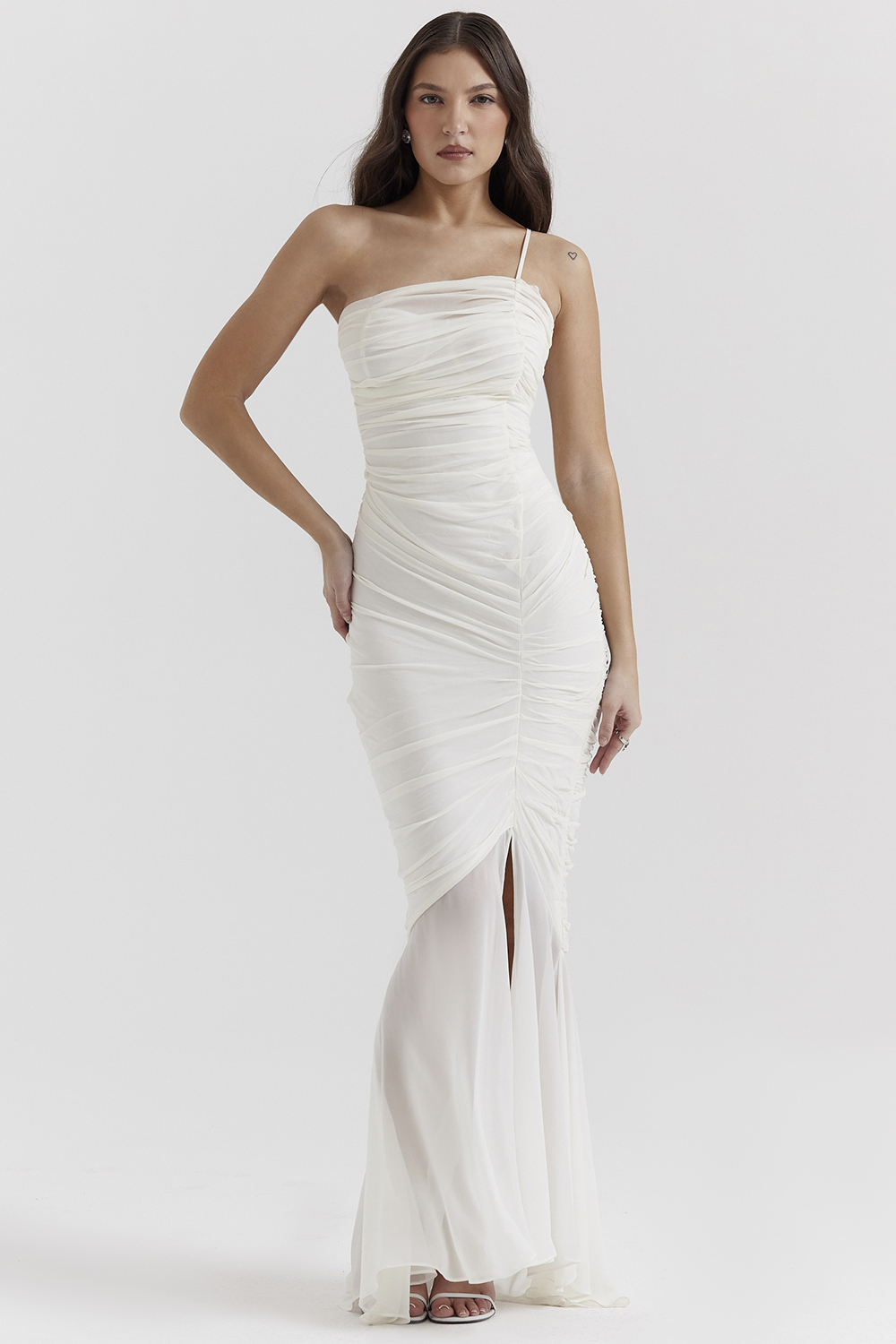 Clothing : Maxi Dresses : 'Pearla' Ivory Ruched Maxi Dress