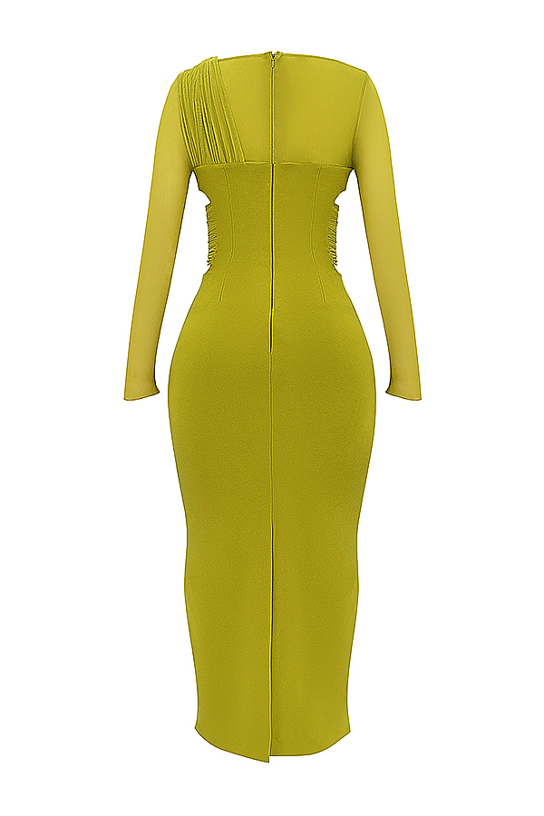 Clothing : Maxi Dresses : 'Zahra' Chartreuse Plunge Maxi Dress