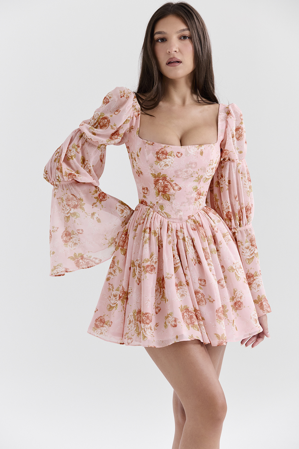 Clothing : Mini Dresses : 'Sancia' English Vintage Rose Print Puff