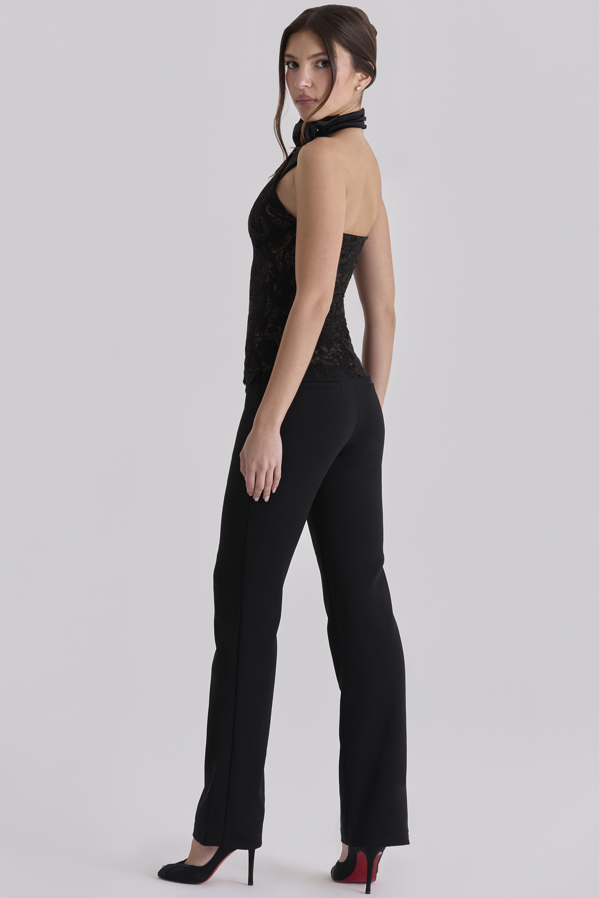 Natalya Black Lace High Neck Top With Detachable Bow, photo 2 of 2