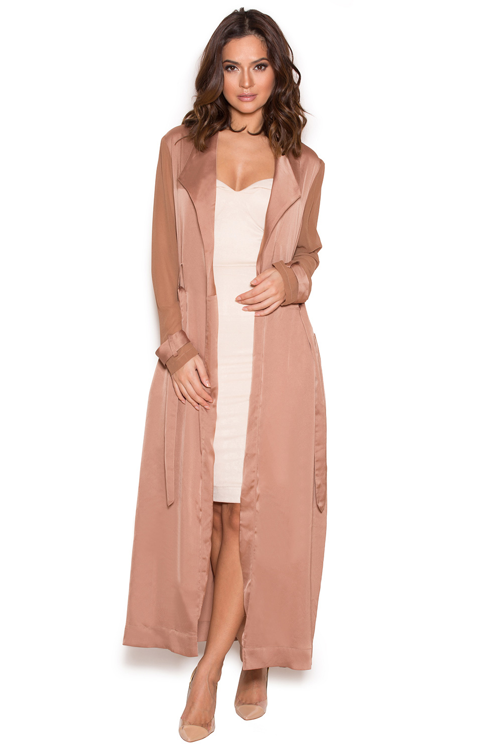 Clothing : Jackets : 'Coryn' Rose Gold Silky Duster Coat