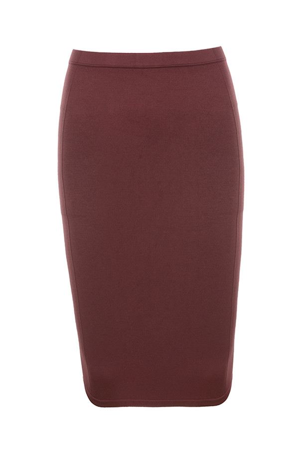 Clothing : Skirts : 'Shahla' Burgundy Seamless Knit Pencil Skirt