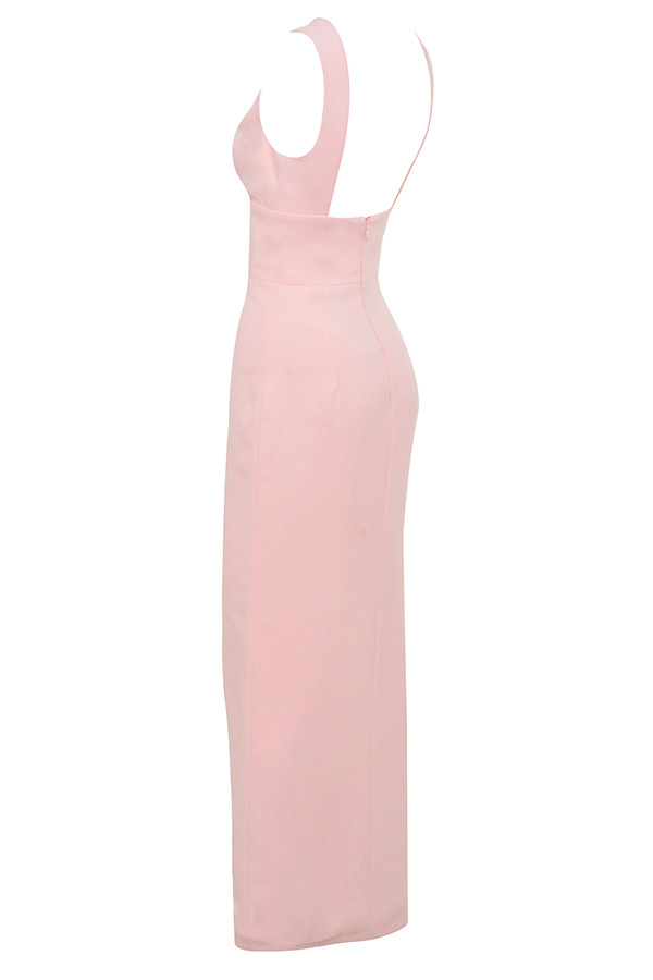 Clothing : Max Dresses : 'Narelle' Baby Pink Plunge Neck Maxi Dress