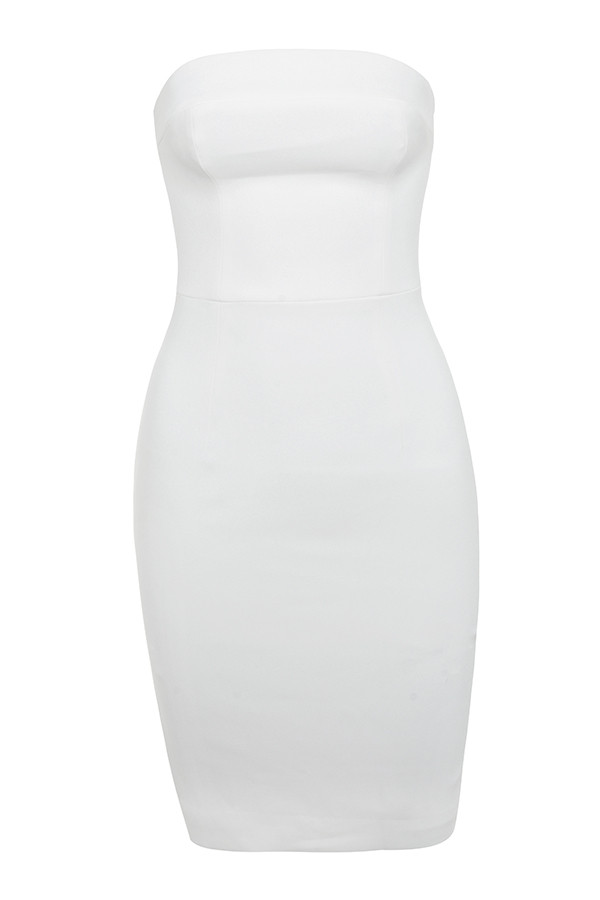 Clothing : Bodycon Dresses : 'Rinah' White Strapless Stretch Crepe Mini ...