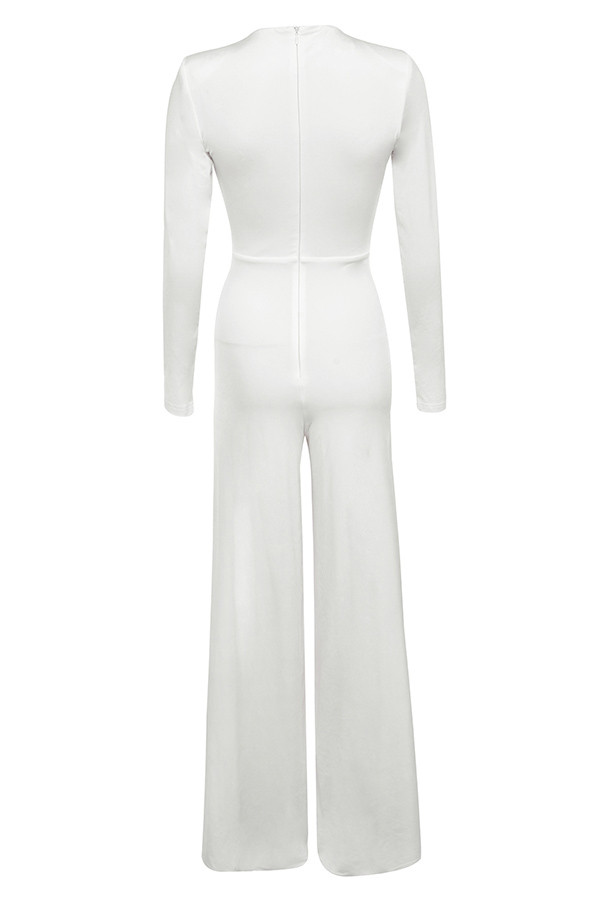 Clothing : Jumpsuits : 'Martina' White Silky Jersey Wide Leg Jumpsuit