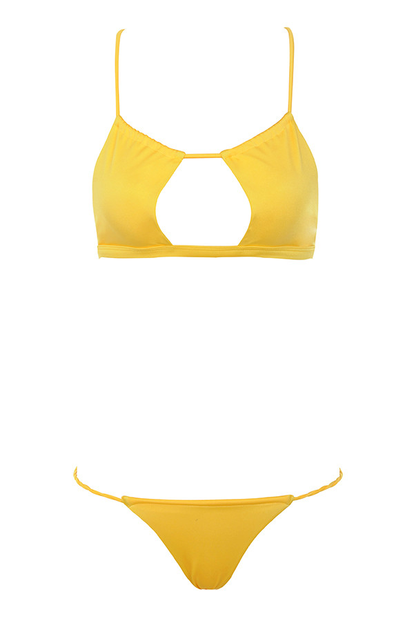 Clothing : Swimwear : 'Cartagena' Bright Yellow Twist Back Bikini Two Piece