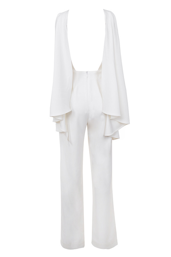 Clothing : Jumpsuits : 'Celina' White Open Back Draped Jumpsuit