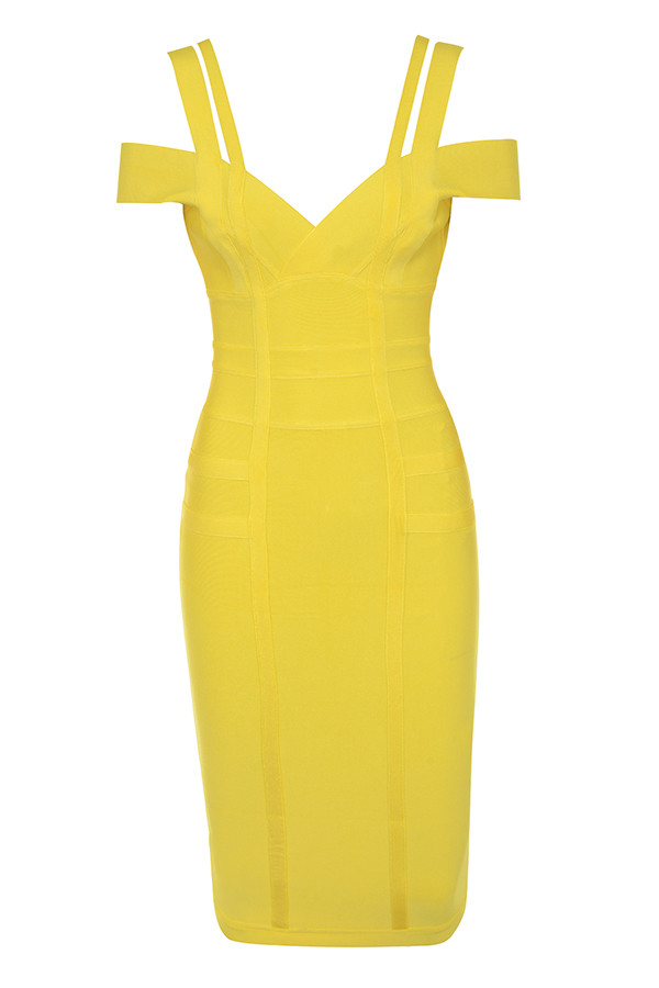 Clothing : Bandage Dresses : 'Mimi' Yellow Off Shoulder Bandage Dress
