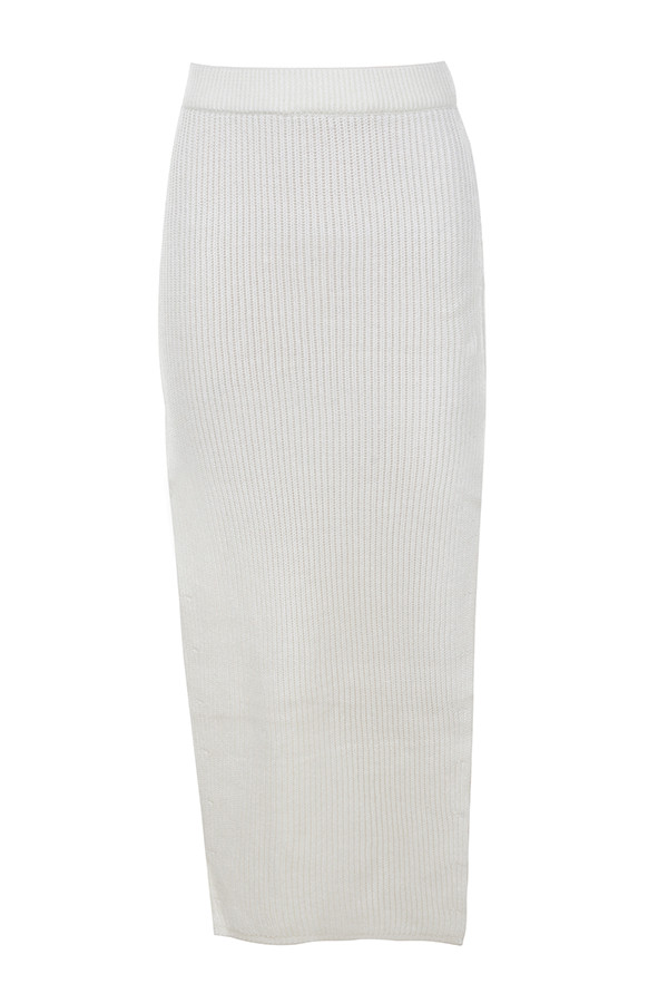 Clothing : Skirts : 'Fernanda' Off White Soft Ribbed Maxi Skirt