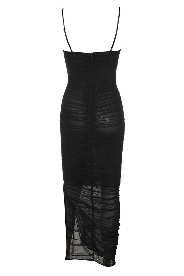 black organza mesh maxi dress