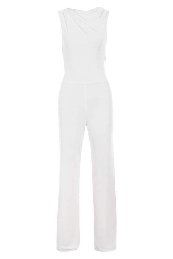Clothing : Jumpsuits : 'Davida' White Slinky Jersey Backless Jumpsuit