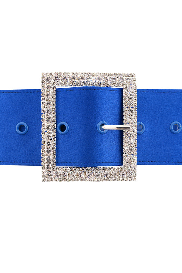 Accessories : 'Charme' Wide Cobalt Satin Crystal Belt