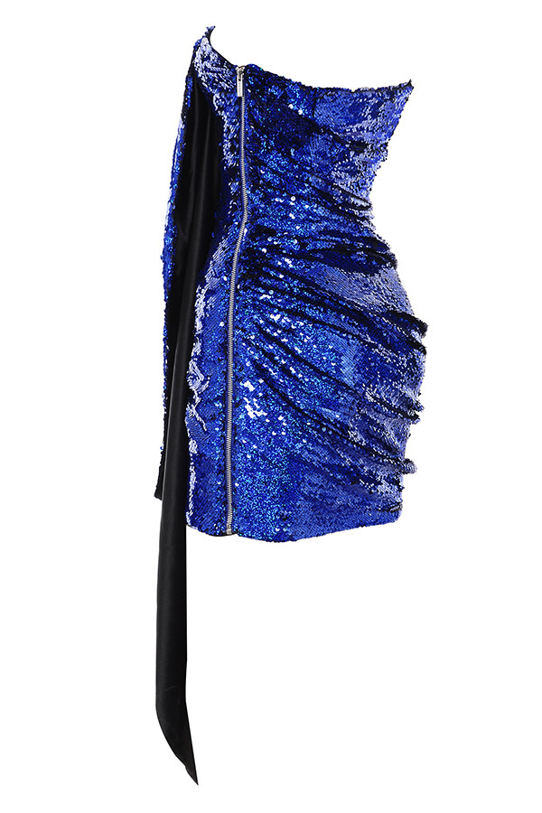 Clothing : Bodycon Dresses : 'Gisele' Cobalt Sequin Strapless Mini Dress