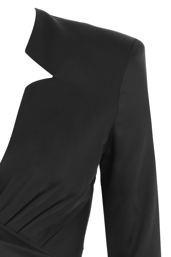 Clothing : Structured Dresses : 'Nelinha' Black Gathered Tux Wrap Dress