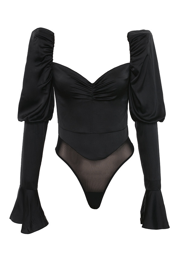 Clothing : Bodysuits : 'Marianne' Black Silk Satin Bodysuit