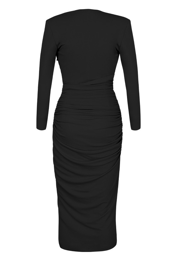 Clothing : Bodycon Dresses : 'Mira' Black Deep Plunge Midi Dress