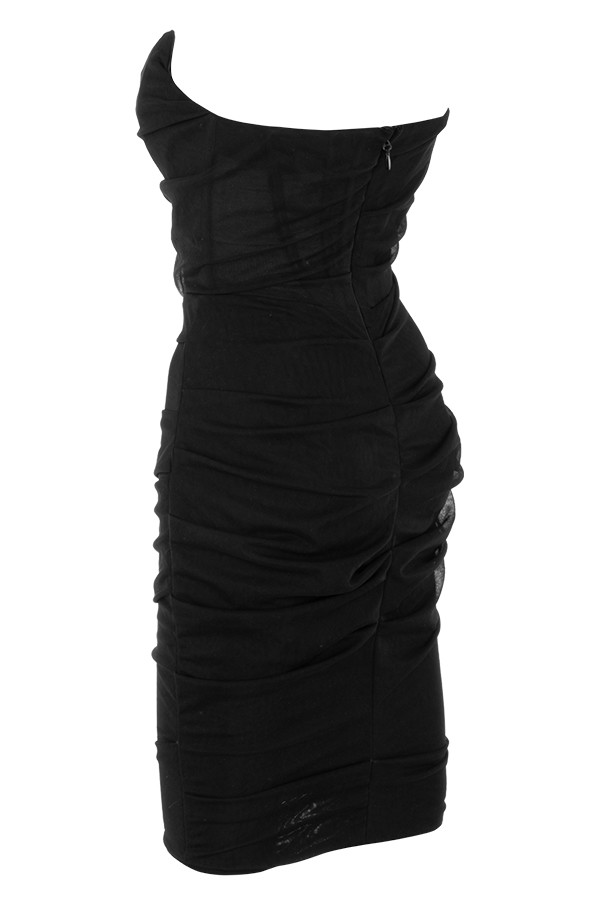 Clothing : Bodycon Dresses : 'Leila' Black Mesh Strapless Corset Dress