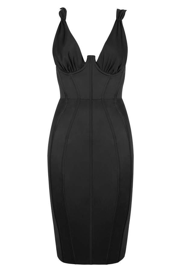 Clothing : Bodycon Dresses : 'Anastasia' Black Satin Corset Dress