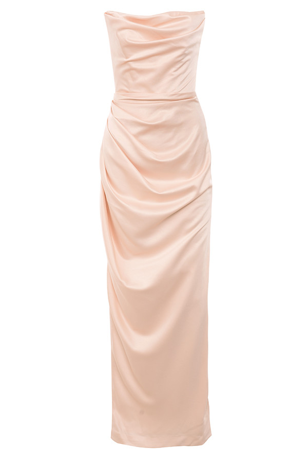 Clothing : Maxi Dresses : 'Adrienne' Champagne Satin Strapless Gown