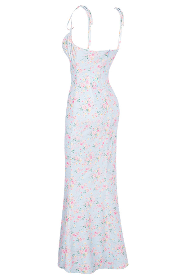 Clothing : Maxi Dresses : 'Raphael' Pale Blue Floral Summer Maxi Dress