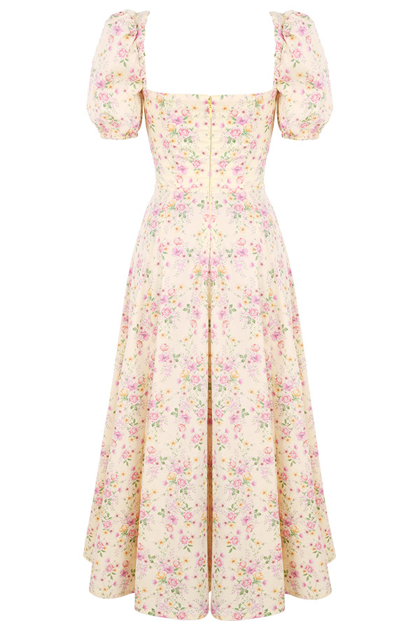 Clothing : Maxi Dresses : 'Tallulah' Lemon Floral Puff Sleeve Midi Sundress
