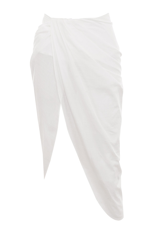 Clothing : Skirts : 'Madeline' White Linen Mix Draped Skirt
