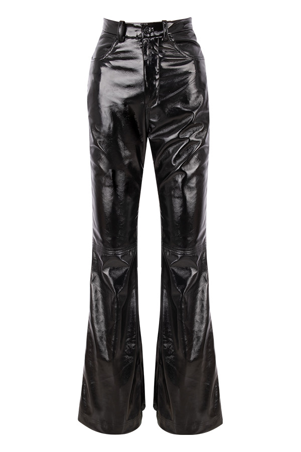 Clothing : Trousers : 'Saffy' Black Vegan Leather High Waisted Trousers