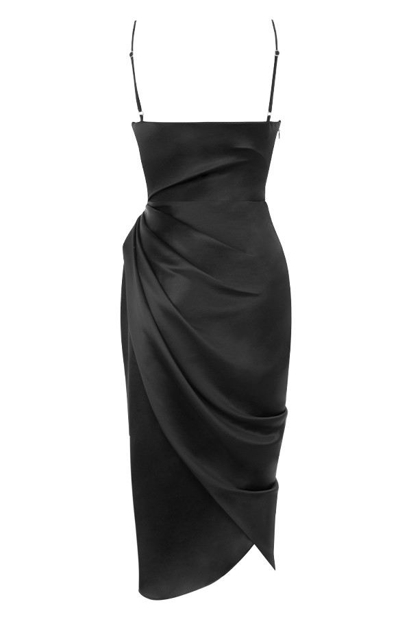 Clothing : Bodycon Dresses : 'Reva' Black Satin Balcony Corset Dress