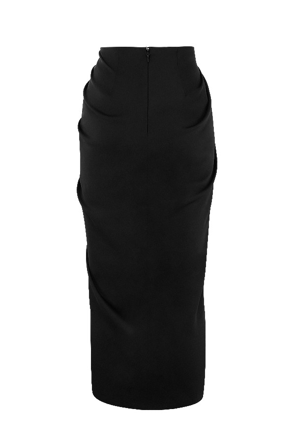 Clothing : Skirts : 'Constance' Black Silky Satin Draped Skirt