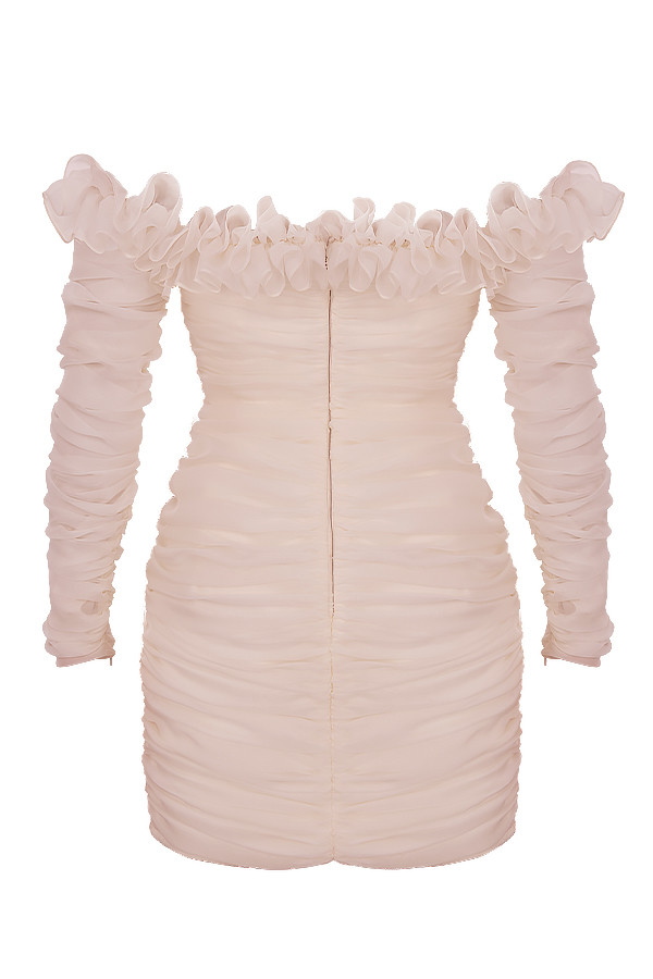 Clothing : Mini Dresses : 'Astrid' Ivory Chiffon Strapless Ruffle Dress