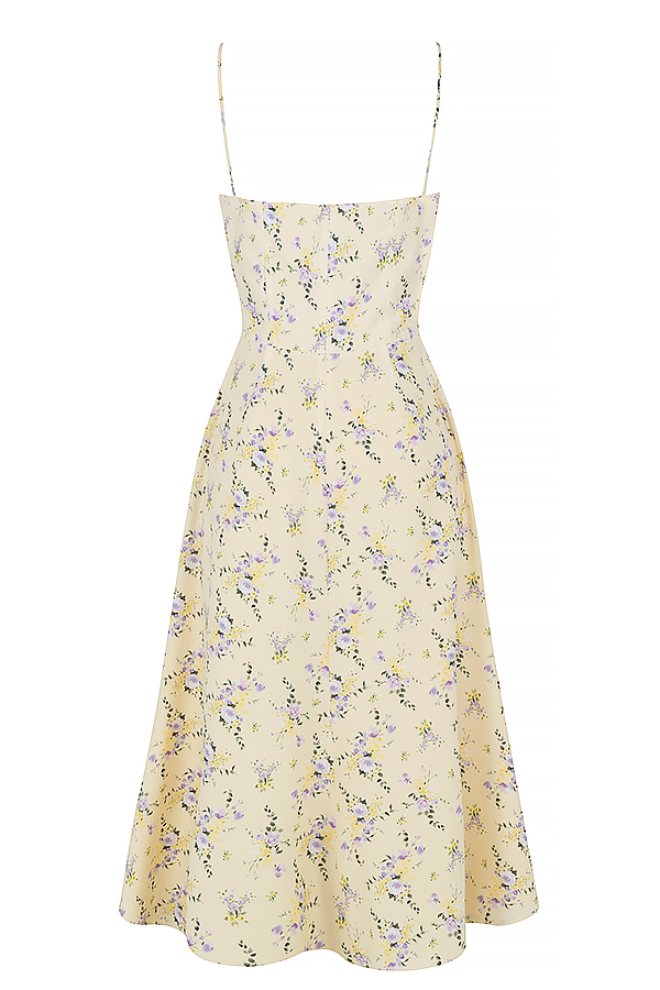Clothing : Midi Dresses : 'Annabella' Lemon Floral Midi Sun Dress