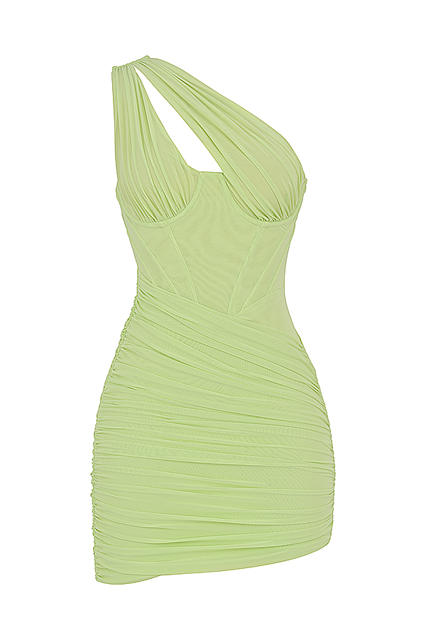 Clothing : Mini Dresses : 'Clementine' Lime Cut Out Mini Dress