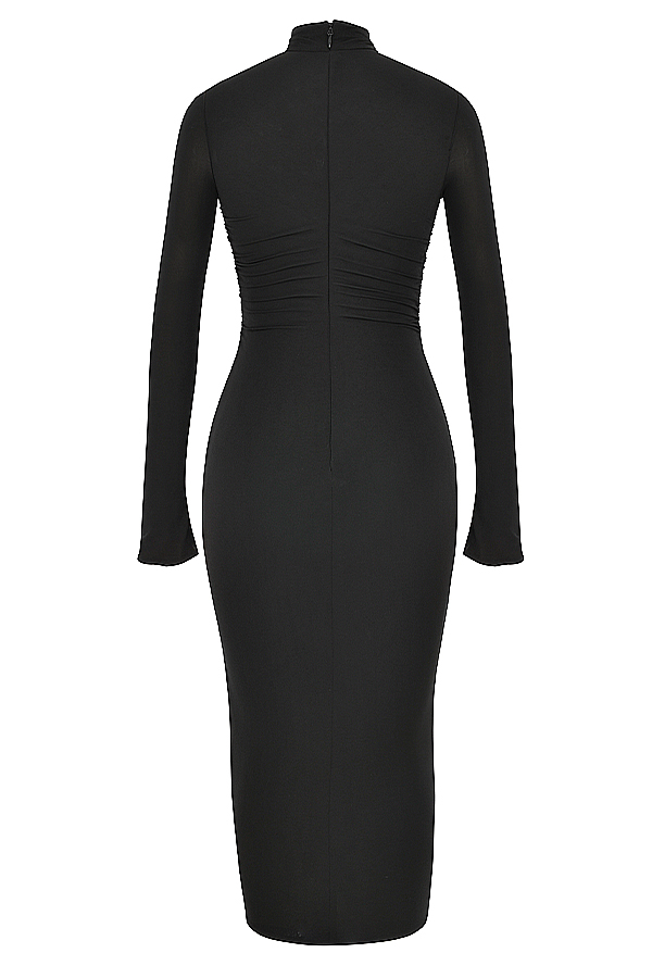 Clothing : Midi Dresses : \'Aline\' Black Jersey Cutout Midi Dress | Sommerkleider