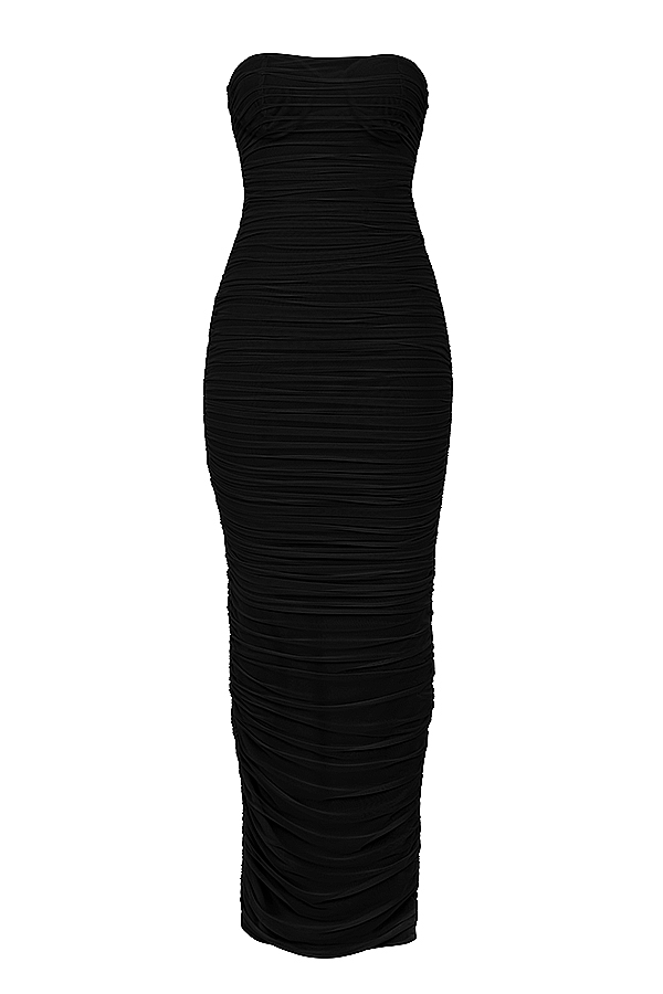 Clothing : Maxi Dresses : 'Sofia' Black Mesh Strapless Maxi Dress