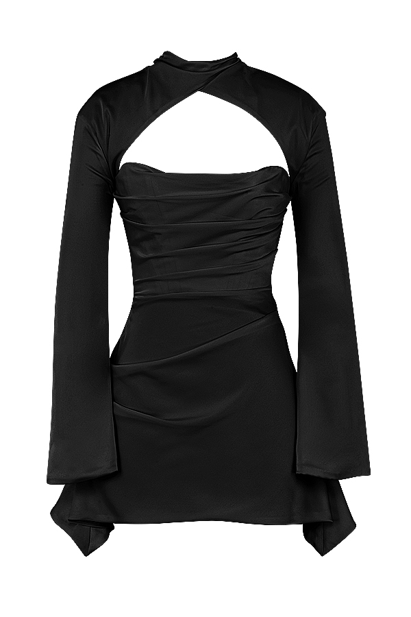 Clothing : Mini Dresses : 'Toira' Black Draped Corset Dress