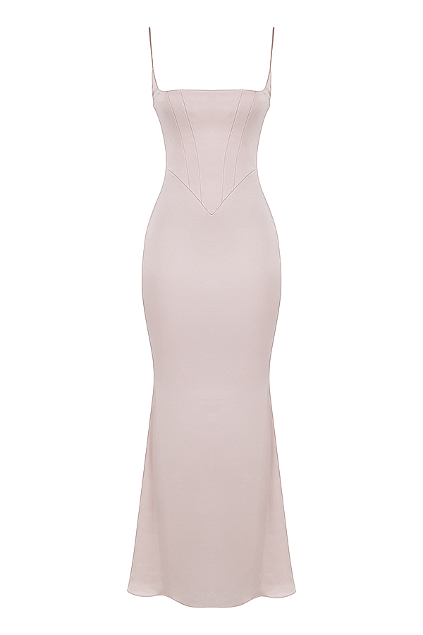 Clothing : Maxi Dresses : 'Olivette' Crystal Satin Corset Maxi Dress