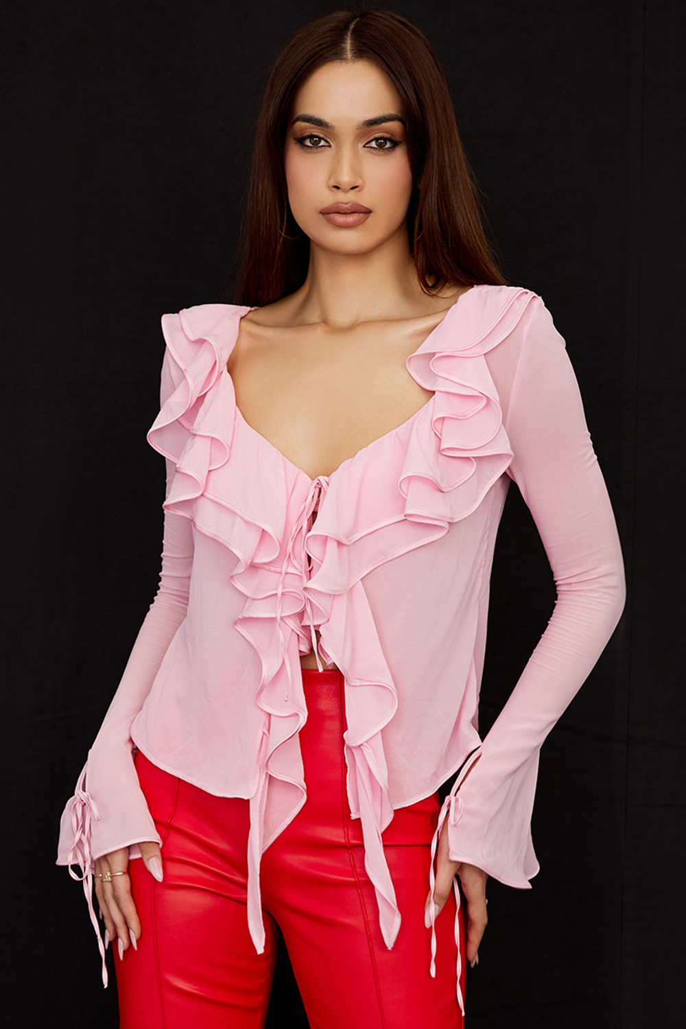 Clothing : Tops : 'Aaliyah' Fairy Pink Real Silk Chiffon Ruffle Top ...