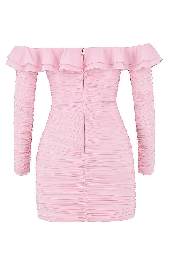 Clothing : Mini Dresses : 'Eliza' Fairy Pink Ruffle Mini Dress