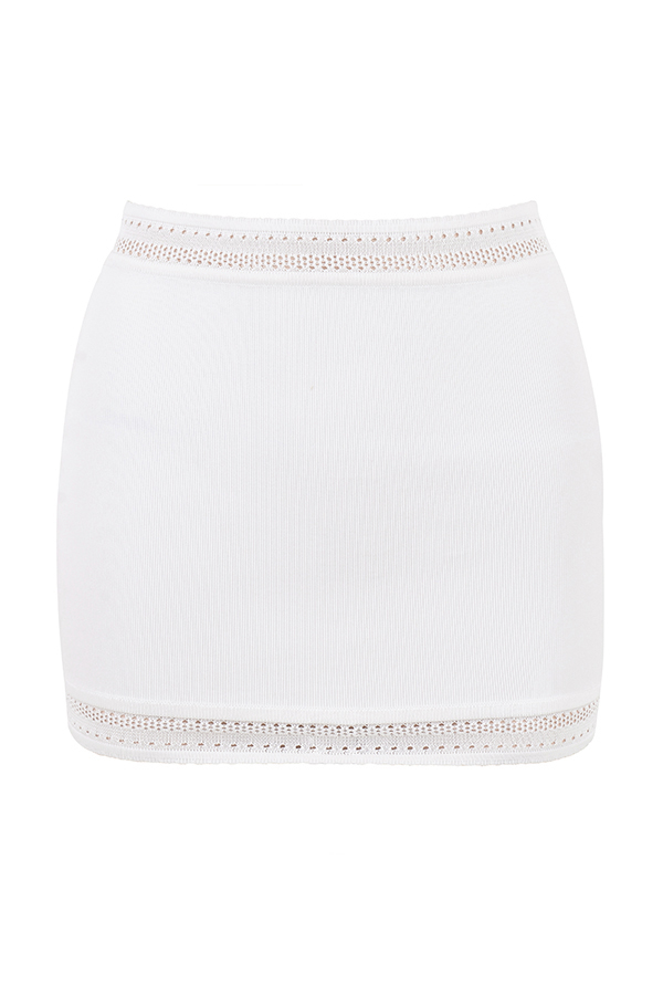 Clothing : Skirts : 'Sarelle' Ivory Dainty Ribbed Knit Mini Skirt