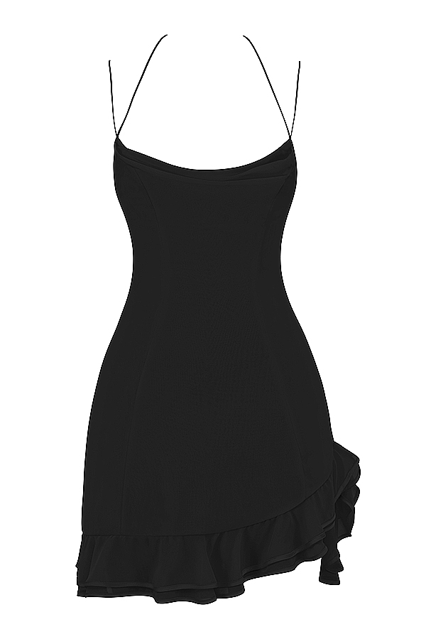 Clothing : Mini Dresses : 'Rossella' Black Ruffle Mini Dress