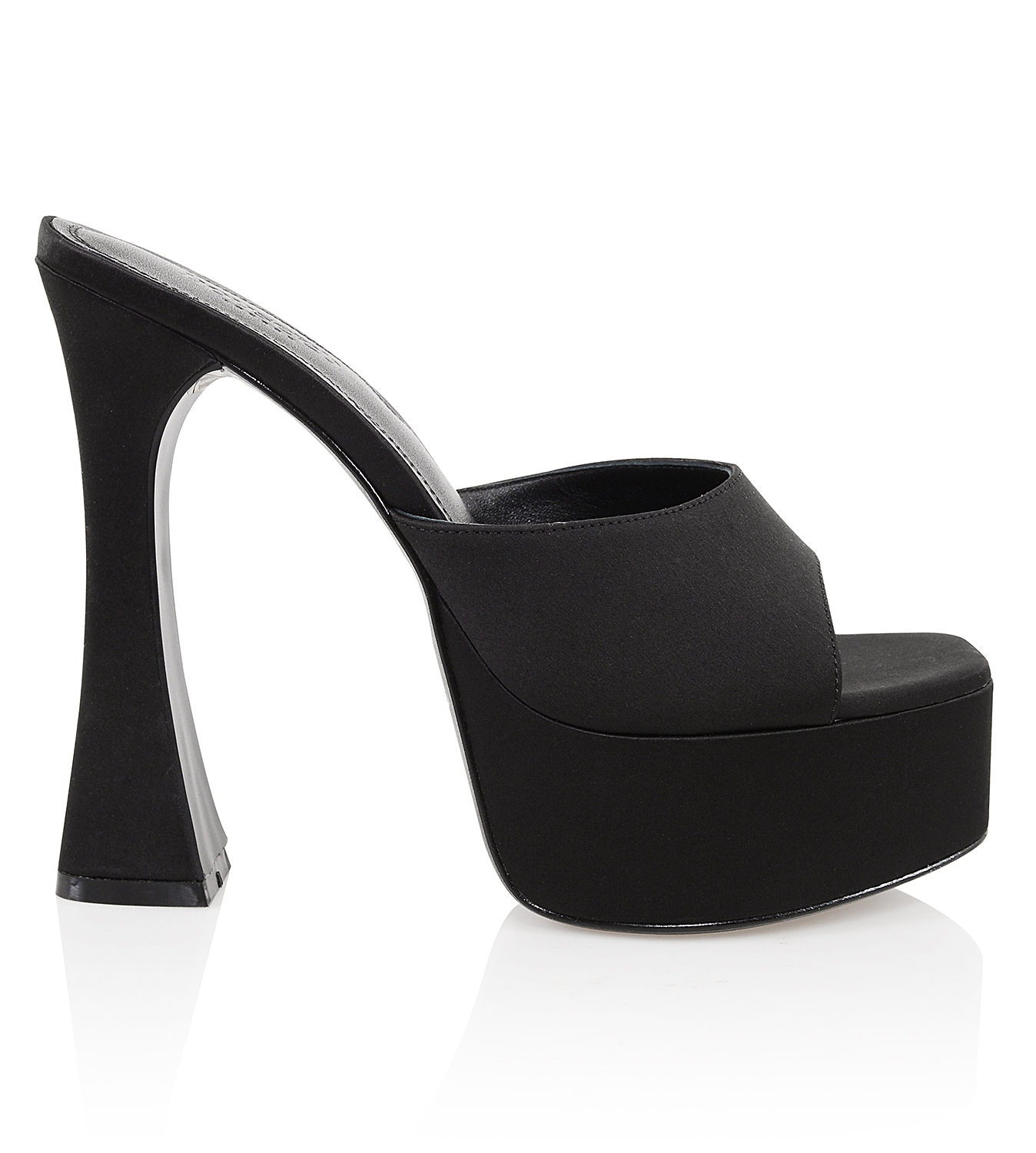 Shoes : 'Alessandra' Black Satin Platform Mules