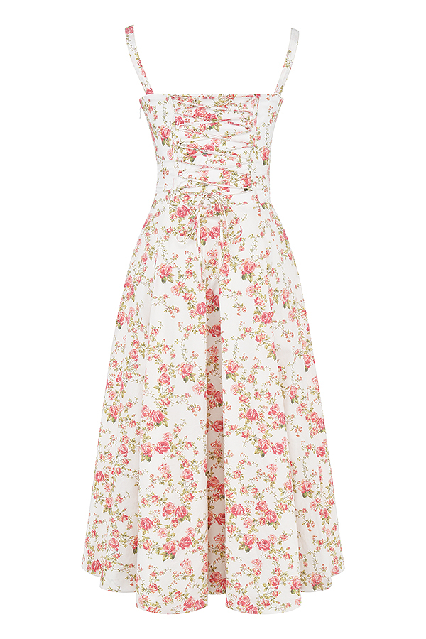 Clothing : Midi Dresses : 'Carmen' Rose Print Bustier Sundress