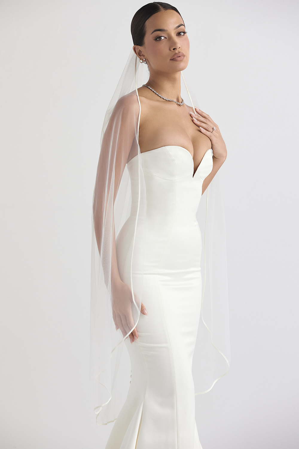 Clothing : Bridal : 'Simone' White Single Layer Soft Tulle Veil