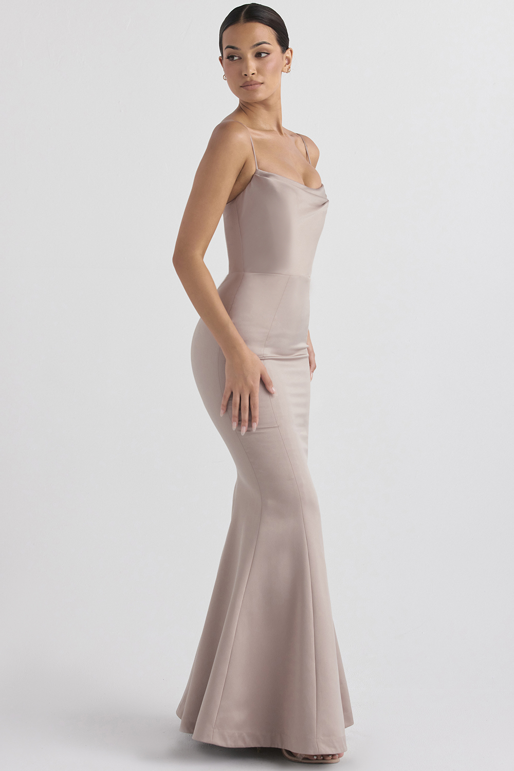 Clothing : Bridal : 'Violette' Mushroom Satin Fishtail Gown