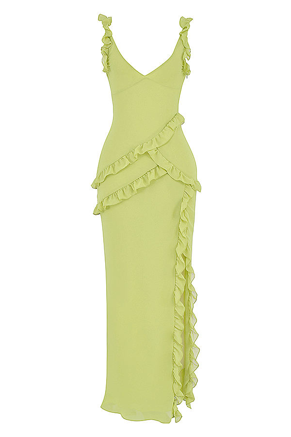 Clothing : Maxi Dresses : 'Pixie' Lime Ruffle Maxi Dress