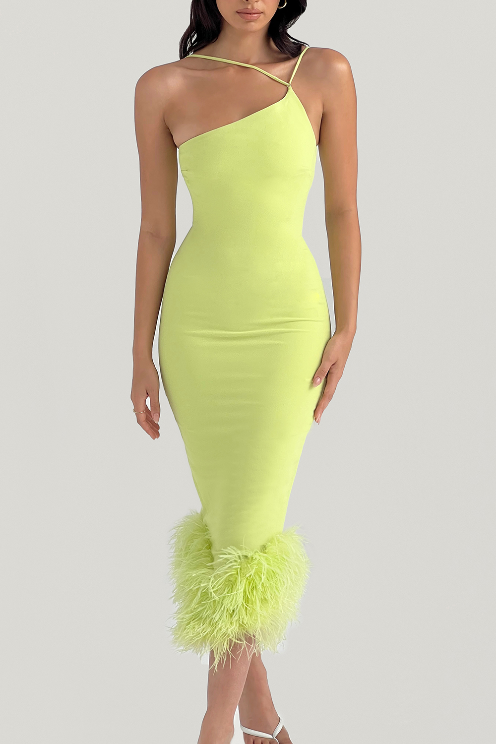 Clothing : Midi Dresses : 'Alessia' Lime Midi Dress